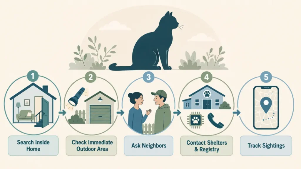 Immediate steps to take when a cat goes missing